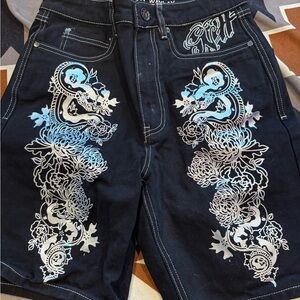 Stylish Black Dragon printed Jean Shorts